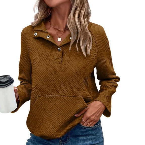 Women's Sports Hoodless Hoodie Casual Solid Color Texture Button Long Sleeved Pullover Hoodie Light Sweatshirts Women Fall Ladies Sweatshirts Junior Crop Sweater Knit Sweatshirt Casual Short Sleeve