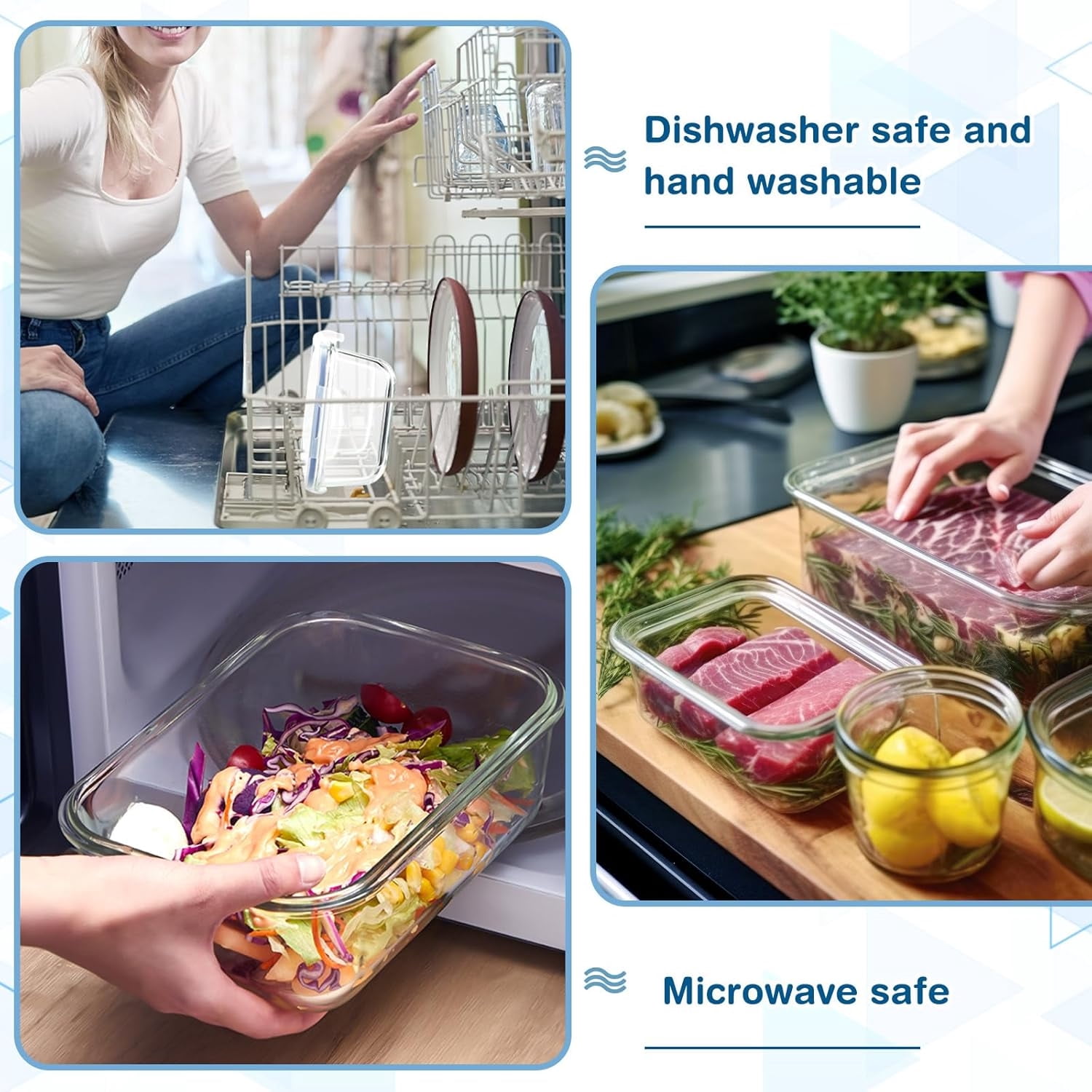 Glass Containers 2 Set Food Storage Containers with Airtight Lids Clear Meal Prep Container /Bento Boxes/Lunch Containers for On the Go Leftover Freezer Fridge Microwave, Dishwasher Safe, BPA Free