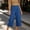 Blue#07, variant on Women's Cotton Capris Summer Elastic Waist Wide Leg 3/4 Capri Pants with Button Pockets Casual Solid Loose Lightweight Comfy Lounge Trousers Beach Vacation Clothes
