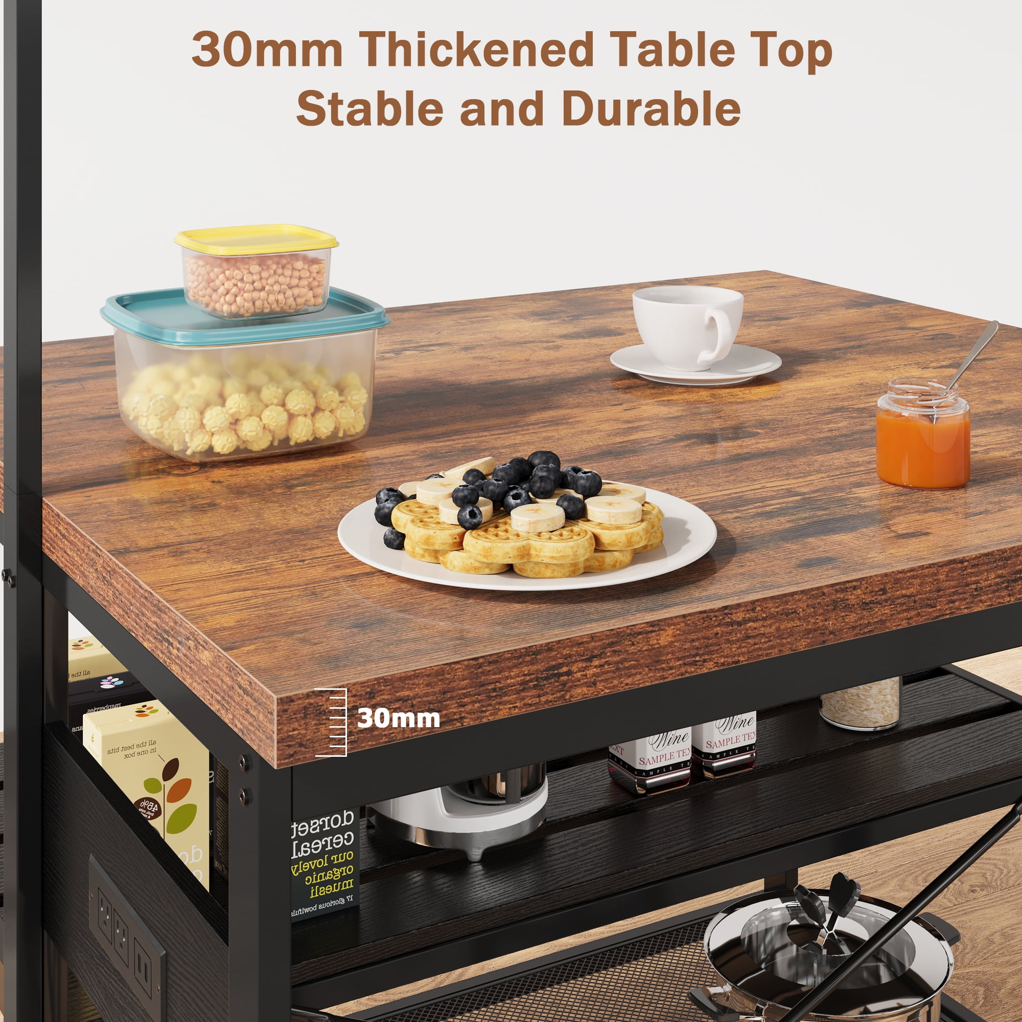 Kitchen Island,Kitchen Island with Storage,Bakers Rack,47” Large Kitchen Island with Power Outlet,Kitchen Island Table,Coffee Bar Table with Shelf,Space-Saving