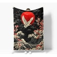 thumbnail image 2 of Japanese Wave Cherry Blossom Throw Blanket, Vintage Japanese Crane Wildlife Animal Red Sun Ocean Wave Anime Soft Warm Flannel Black Blanket for Bed Sofa,40X50, 2 of 5