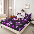 thumbnail image 3 of Manfei Girls Purple Butterfly Twin Sheet Sets, Romantic Animal Twin Fitted Sheet, Kawaii Princess Style Flat Sheet, Microfiber Bedroom Decor, 3-Piece, 3 of 6