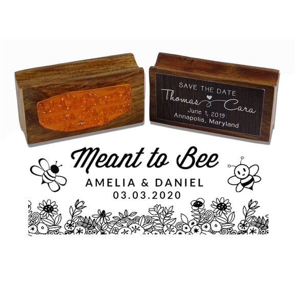 Printtoo Personalized Wood Mounted Meant To Bee Rubber Stamp Wedding Favor Custom Stamper-2.2 x 0.86 Inches