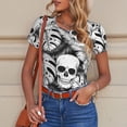thumbnail image 6 of KLL Women 's Crew Neck Bodysuit Jumpsuits Skull and palm leaves Print Short onesies Stretch T Shirts, 6 of 7