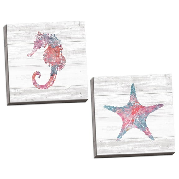 Gango Home Decor Coastal Ocean Life III & IV by Sarah Adams (Ready to Hang); Two 12x12in Hand-Stretched Canvases