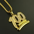 thumbnail image 2 of Grandest Birch Men 100 Number Pendant Necklace Hip-hop Rhinestone Chain Jewelry Gift Alloy, Rhinestone Gold, 2 of 8
