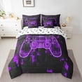 thumbnail image 2 of jejeloiu Purple Game Console 7-Piece Bedding Comforter Set,Kids Gamepad Controller King Bedding Sets,3D Video Games Bed Sheets For Teens,Luxury Bedroom Decor Reversible, 2 of 8
