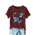 thumbnail image 2 of Women's Summer Tops Retro Denim Patch Art Cats Print T-Shirt Cats Lover Shirts Casual Fashion Short Sleeve Crewneck Blouses Pullover, 2 of 4