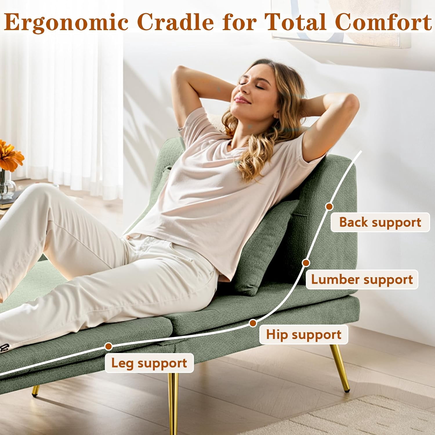 Akaber 3-in-1 Futon Sofa Bed, Chenille Sleeper Chair with Back Support & Pillow, Wood Frame, Metal Legs