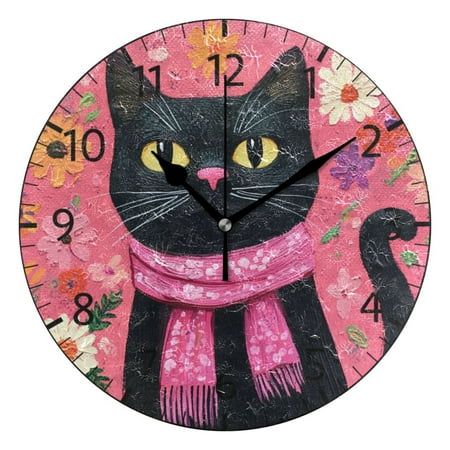 YAZAOO Decorative Wall Clock Size๏ผ25cm Friendly Black Cat Design Pattern Clock