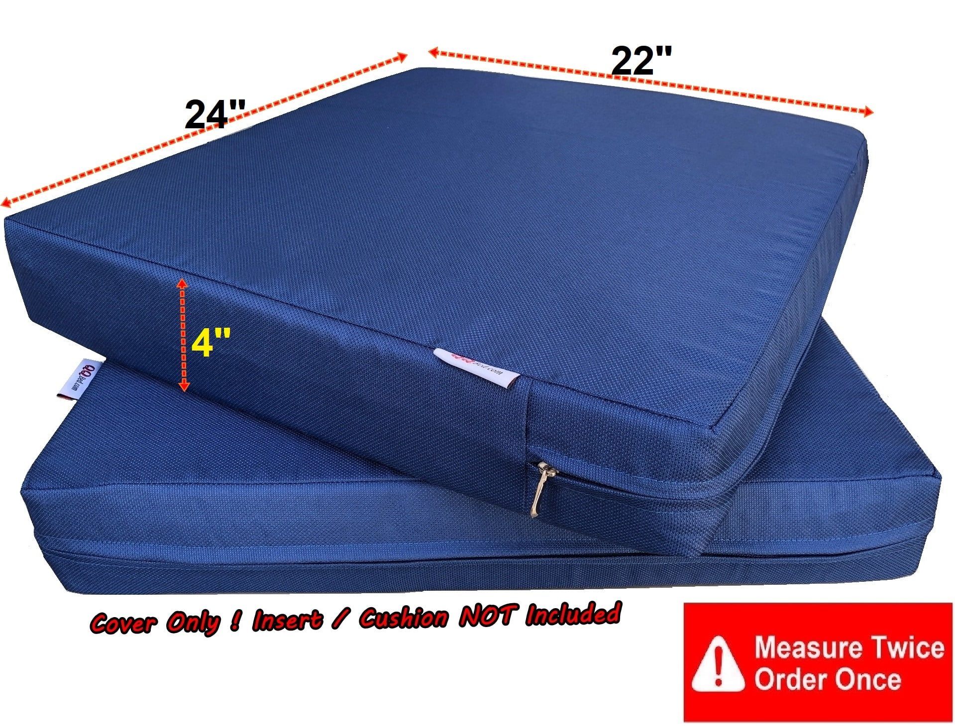 QQbed Deep Seat Cushion Covers, 4 Pack, Navy, Zippered Fabric, 24"x22"x4"
