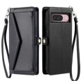 thumbnail image 2 of For Google Pixel 10/10 Pro Wallet Phone Case-PU Leather Flip Cover with 3 Credit Card Slots,Hidden buckle Pocket & Detachable Shoulder Strap and Wrist Strap,Shockproof,Black,For Pixel 10/10 Pro, 2 of 11