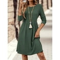 thumbnail image 4 of Women'S Casual Sweater Dress Crew Neck Knit Long Sleeve Dress A-Line Knee Length Fall Winter Dress Dark Green M, 4 of 7