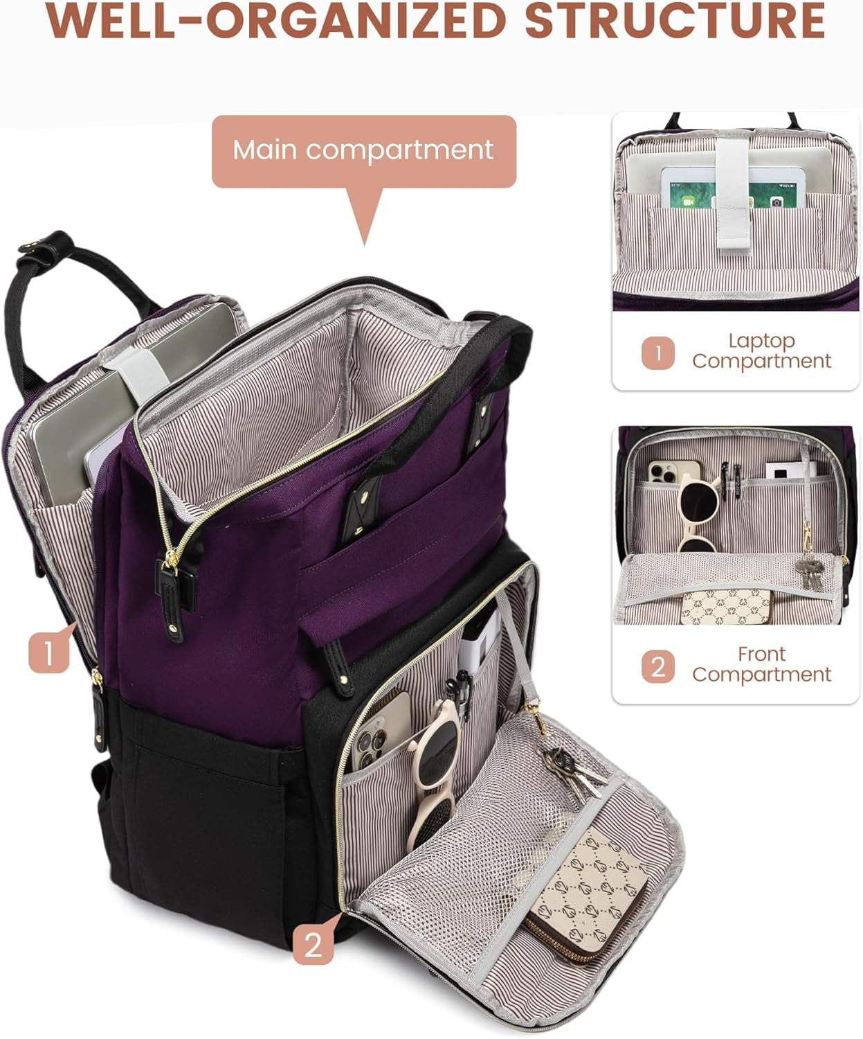 Lovevook Laptop Backpack for Women,Quilted Fashion Nurse Teacher Work Backpack Purses,Water-Resistant Travel Computer Bag for College Office Ladies Fit 15.6" Laptop