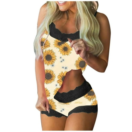 

noarlalf underwear women women fashion print pajamas sleeveless lace cami shorts lingerie sleepwear set womens underwear