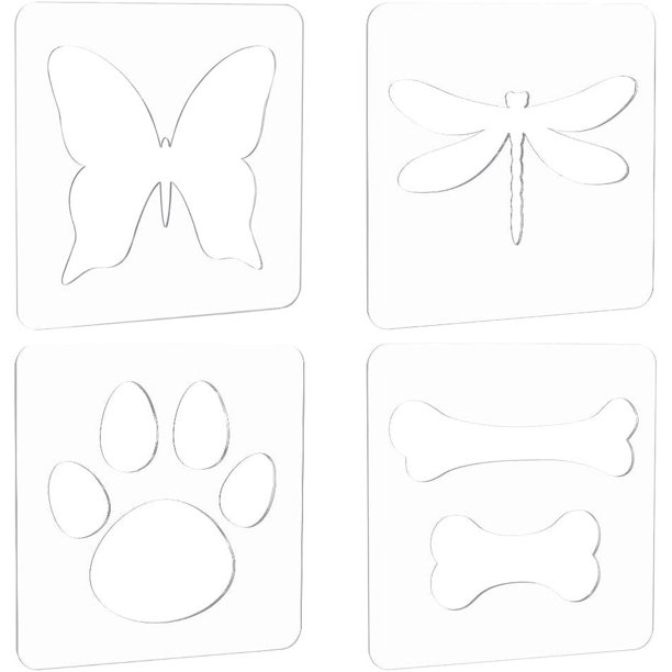 Juego de 4 reglas y plantillas para acolchado con movimiento, plantillas acrílicas para acolchado con forma de pata de perro, huesos, libélula y mariposa. Plantilla acrílica transparente.