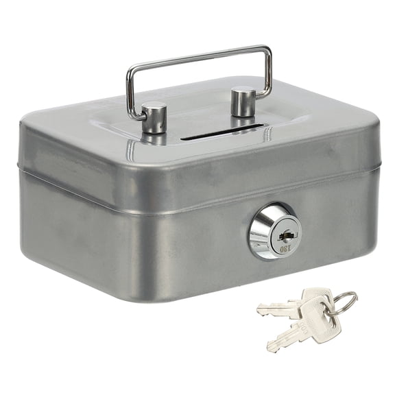 Small Cash Box, Mini Safe Box Money Locker  Money Saving Boxes with Keys for Cash Watches Jewelry Personal Items, Gray