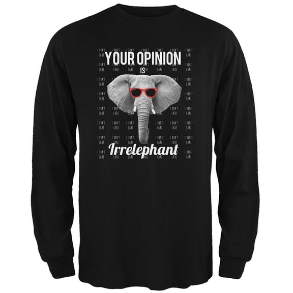 Paws - Elephant Your Opinion is Irrelephant Black Adult Long Sleeve T-Shirt - Large