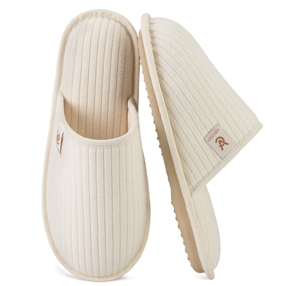 VeraCosy Women's Comfy Scuff Slippers Soft Non-Slip Terry Cloth Memory Foam Home Bedroom House Shoes Cream White,5-6 US