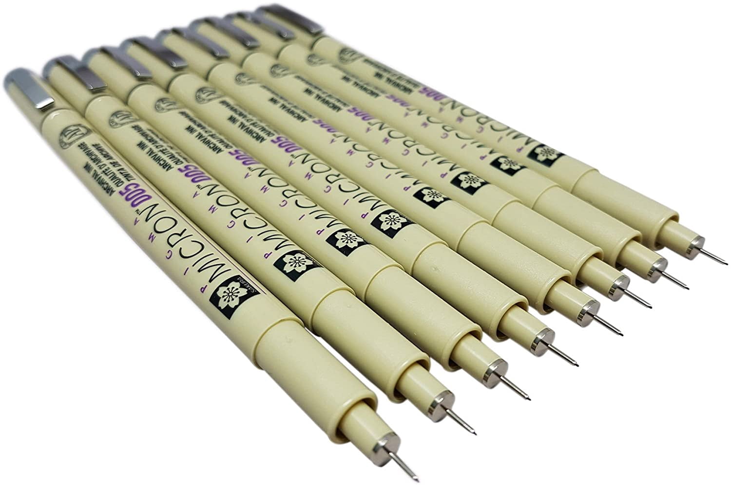Pigma Micron pen 005 Black ink marker felt tip pen, Archival pigment ink, fine point for artist drawing pens - 8 pen set