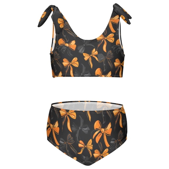 joogoo Girls 2 Piece Halloween Bows Print Swimsuit Set Kids with Adjustable Straps Bathing Suit Summer Beach Pool Swimwear for 7-8T