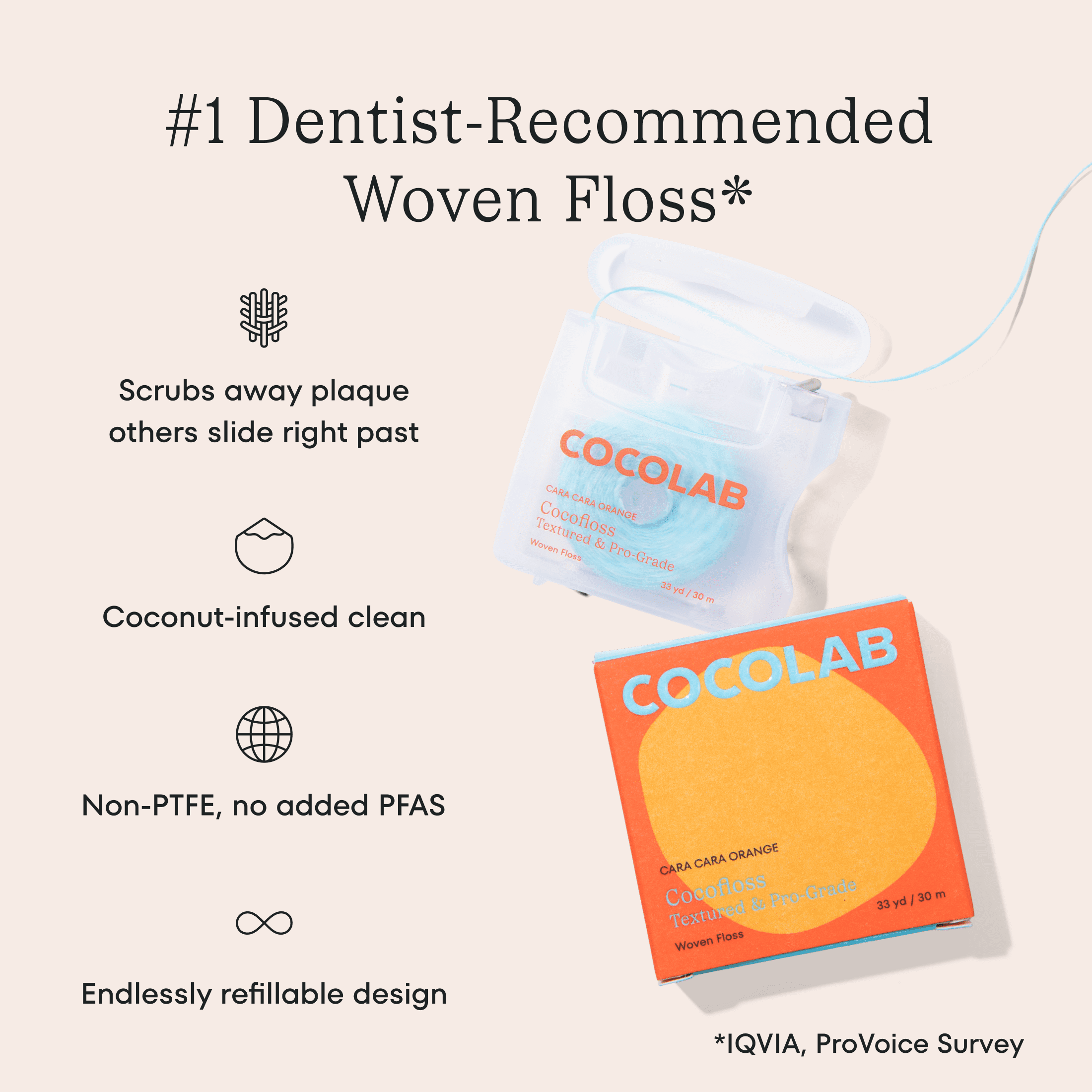 COCOLAB Cocofloss Refillable Dental Floss 33 yd - Cara Cara Orange
