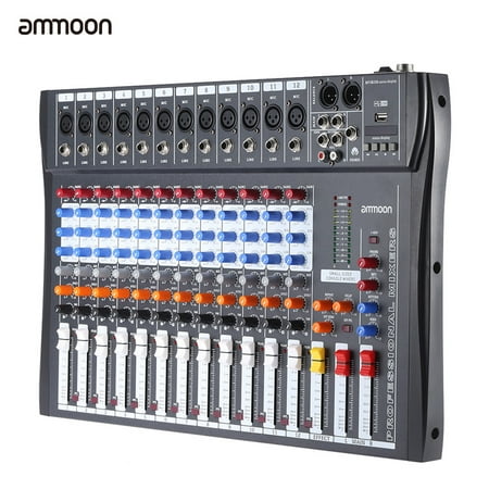 ammoon 120S-USB 12 Channels Mic Line Audio Mixer Mixing Console USB XLR Input 3-band EQ 48V Phantom Power with Power (Best 3 Channel Dj Mixer)