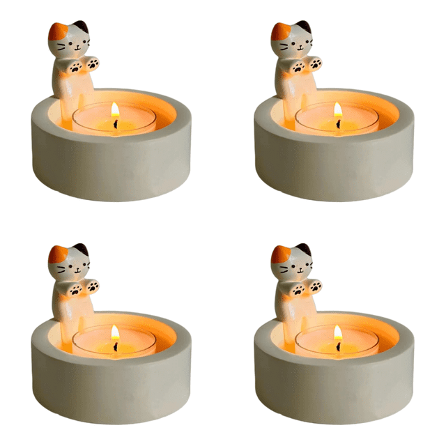 Candelabro Resina Con Gatito Dibujos Animados Regalo para Amantes Los Gatos (oreja Colorida)