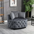 thumbnail image 3 of 40.6" W Swivel Barrel Chair, Velvet Upholstered Lounge Chair with 3 Pillows and 4 Wheels, 360 Degree Swivel Round Sofa Chair, Comfy Reading Chair for Living Room Lounge Hotel(Grey), 3 of 9