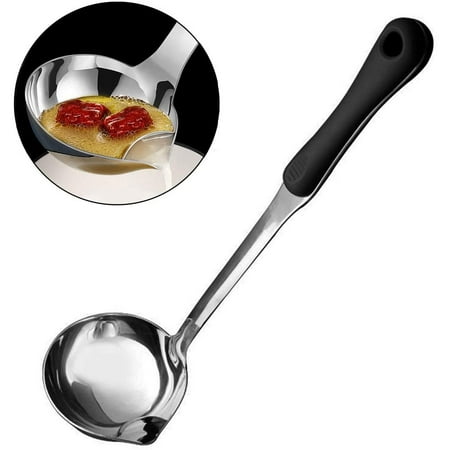 

Stainless Steel Soup Ladle Soup Fat Oil Separator Ladle with Heat Insulation Anti-scalding Plastic Handle Oil Filter Skimmer Spoon Soup Colander for Kitchen