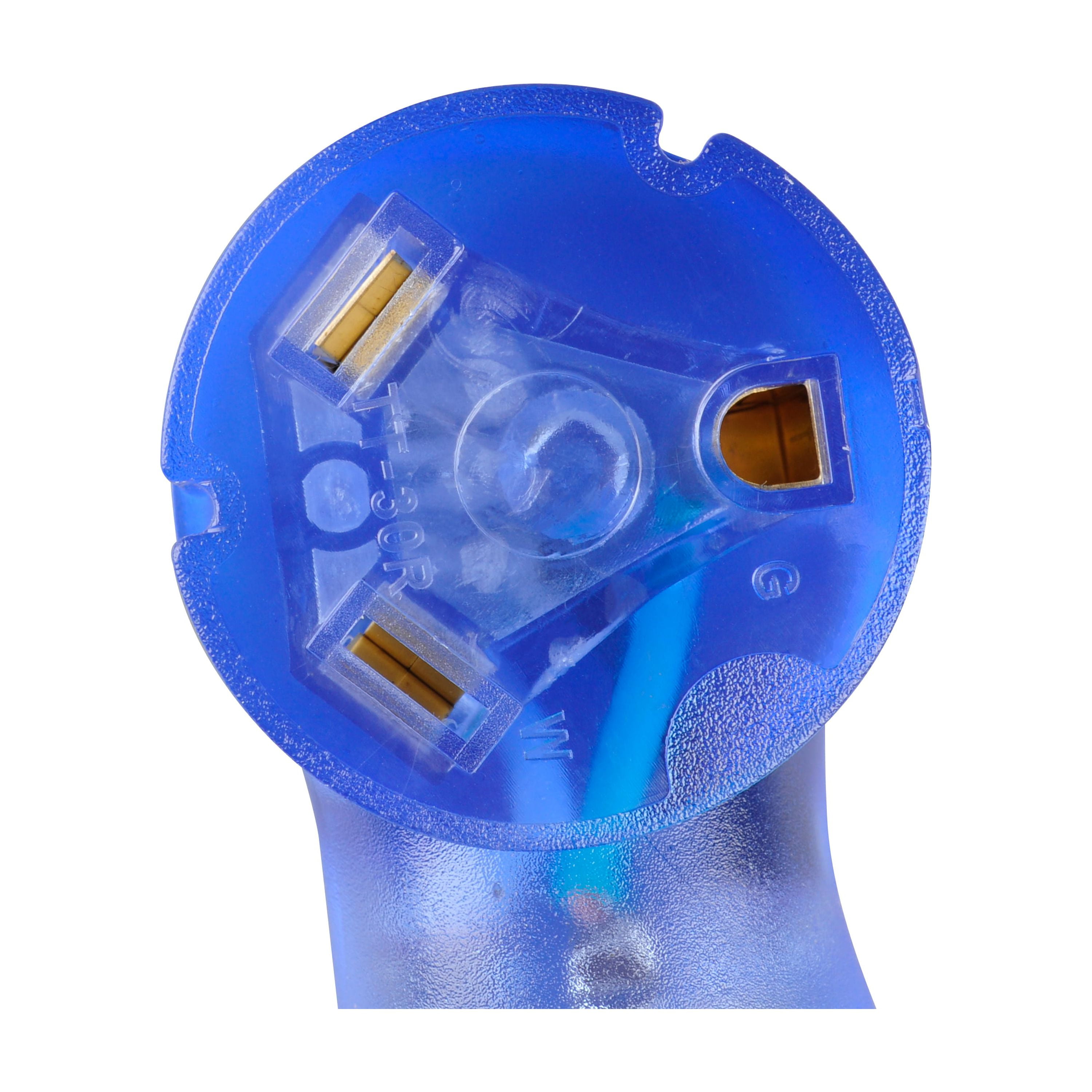 Auto Drive 15 to 30-Amp Angled Universal RV Power Adapter with Light, Clear Blue, Fit RV Vehicle