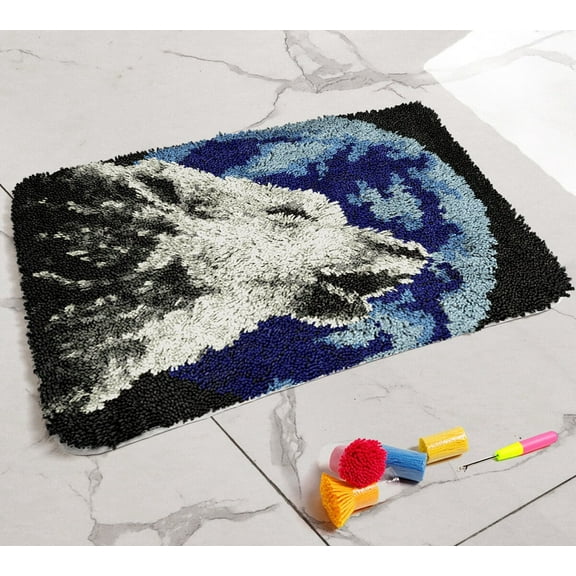 Tapestry Latch Hook Kits Rug with Crochet Needlework Crafts Shaggy for Adults/Kids Embroidery Handcraft Home Decoration 20x15 inch