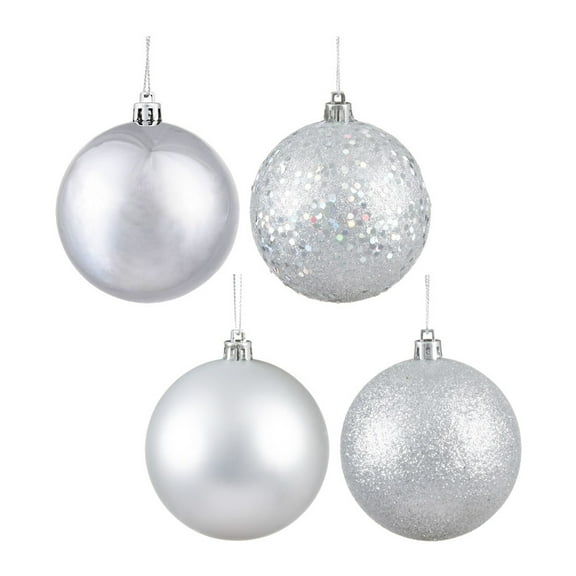 Vickerman 4.75" Silver 4-Finish Ball Ornament Assortment, 4 per Box