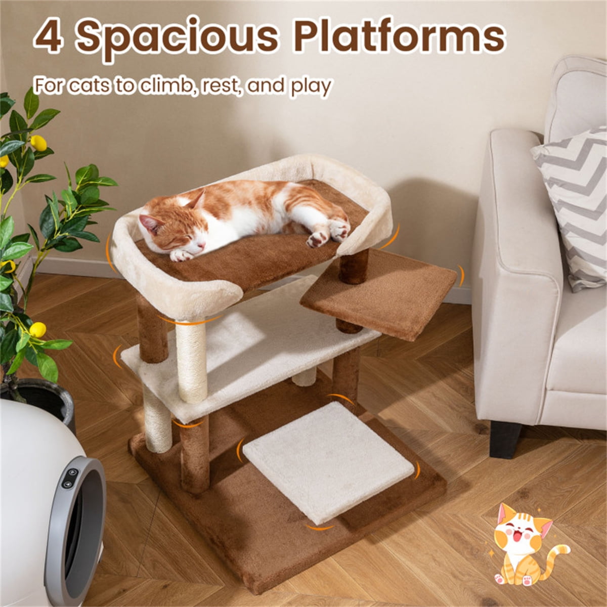2-in-1 Cat Steps & Scratching Post, 4-Tier Pet Stairs for Small Senior Cats & Dogs, Sisal Scratching Posts, Compact 28”H, Space-Saving, Multi-Functional Pet Furniture, Gray