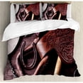 thumbnail image 3 of Western Duvet Cover Set, Clothes and Accessories for Horse Riding with Rural Details Wild Sports Themed Art, Decorative 2 Piece Bedding Set with 1 Pillow Shams, Twin Size, Brown, by Ambesonne, 3 of 3