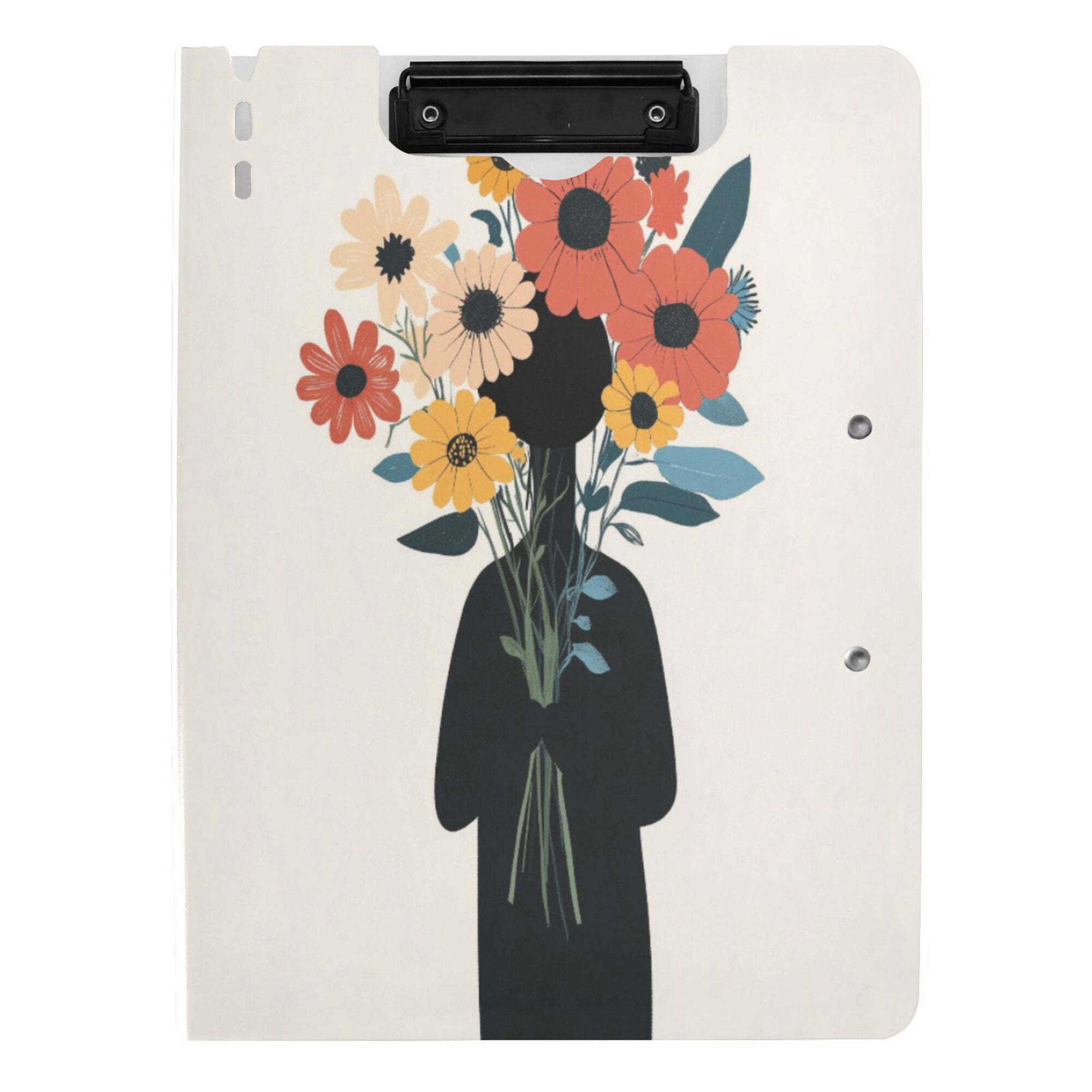 FORMRS A4 Clipboard Folder with Pen Holder Horizontal Foldable School Office Binder, Black Flowers