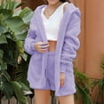 thumbnail image 2 of HAPIMO Sales Women's Cozy Knit Set 3-Piece Outfits Fuzzy Fleece Warm Hooded Cardigan Crop Top Shorts Set Warm Pajamas Loungewear Purple XXXL, 2 of 6