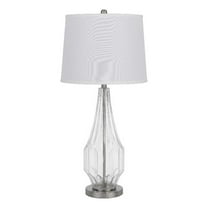 34 Inch Table Lamp Set of 2- White Drum Shade- Glass- Round Metal Base