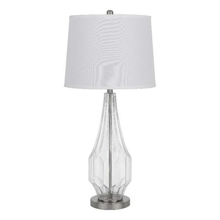 34 Inch Table Lamp Set of 2- White Drum Shade- Glass- Round Metal Base