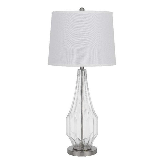 34 Inch Table Lamp Set of 2- White Drum Shade- Glass- Round Metal Base