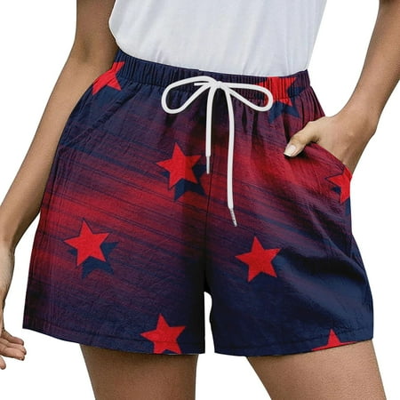 Outfmvch American Flag Shorts shorts for Woman swim Trunks athletic Shorts gym Shorts independence Day Patterns Casual Elastic Waist Short Pants 4 of July Shorts with Pocket Dark Blue XL