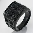 thumbnail image 2 of Stainless Steel Signet Style Christian Cross Religious Cocktail Party Biker Statement Wedding Ring, 2 of 4