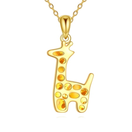 MYSTICPOEM Giraffe Necklace for Women 925 Silver Sterling Amber Cute Animal Pendant Jewelry for Her Birthday Gifts for Women Wife
