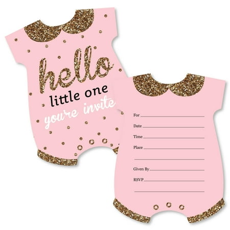 Hello Little One - Pink and Gold - Shaped Fill-In Invitations - Girl Baby Shower Invitation Cards with Envelopes-12 (Best Friend Baby Shower Card)