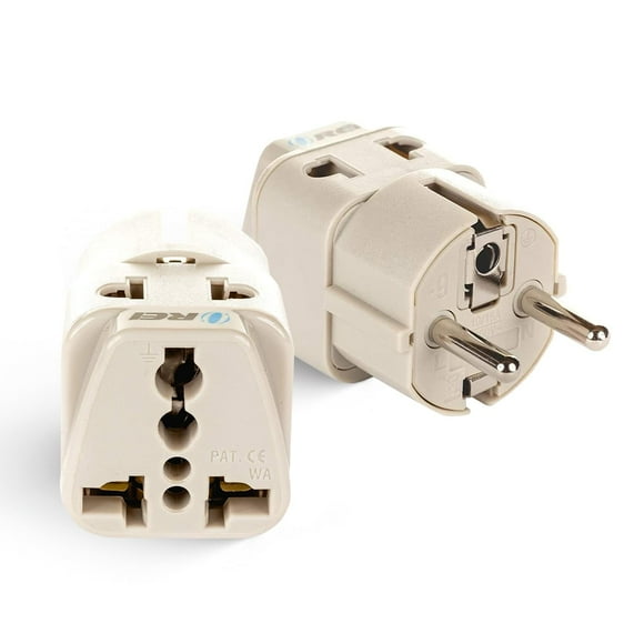 Adaptador de viaje OREI de EE. UU. a Europa, tipo E/F, paquete de 2 unidades, blanco