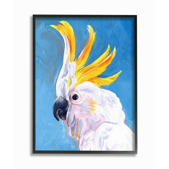 Stupell Industries Parrot Mohawk Blue Yellow Animal Bird Painting Black Framed Art Print Wall Art, 16x20, by Jennifer Paxton Parker