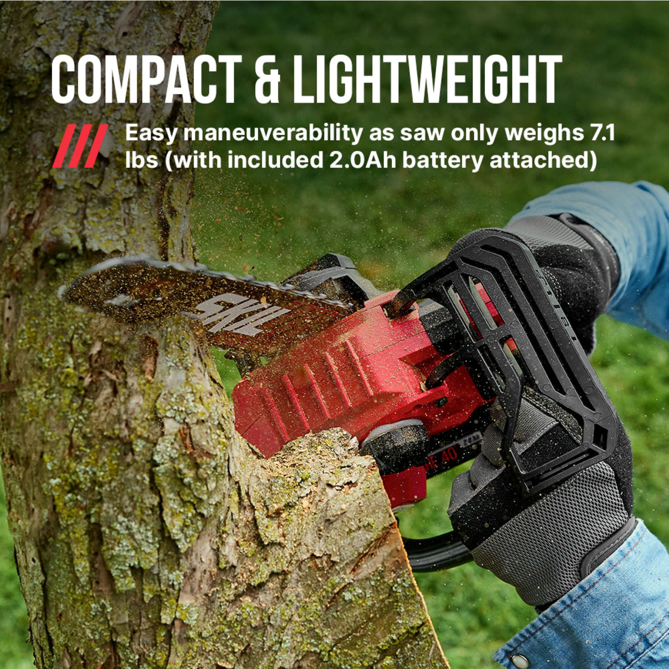 SKIL PWR CORE Brushless 40V 12-inch Chain Saw , Tool-Less Chain Tensioning, 2.0Ah Battery and Charger, TH1200C-11