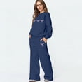 thumbnail image 2 of Women's Preppy Style Set - Long Sleeve Pullover & Pants with Bow Print, Cute & Casual Matching Outfit for College & Daily Wear Navy XL, 2 of 6