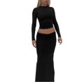 thumbnail image 2 of Cenuakty Women Fall Skirts Outfits Solid Color Crew Neck Long Sleeve T-Shirts Tops Packaged Hip Long Skirts 2 Pieces Clothes Set, 2 of 9