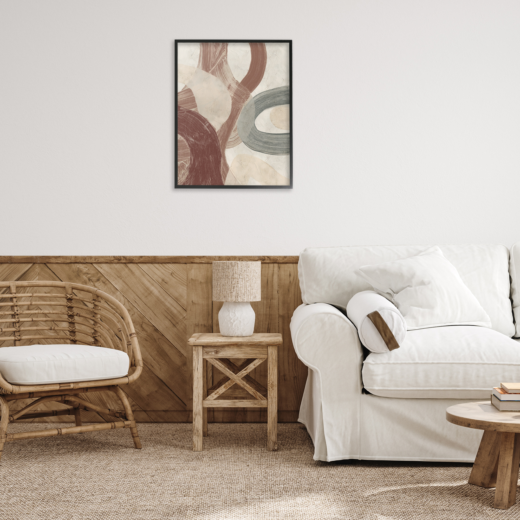 Stupell Industries Neutral Shapes Expression Abstract Painting Black Framed Art Print Wall Art, 24 x 30
